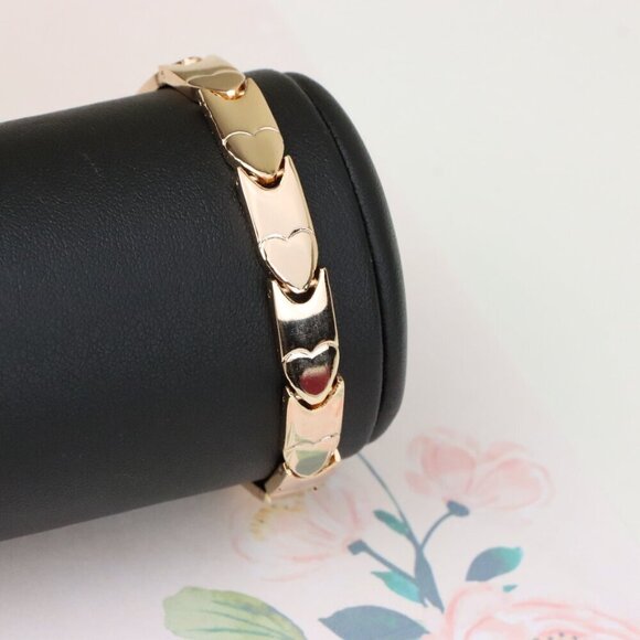 "Elegant Rose Gold Heart Link Bracelet in Glossy Finish, XPBL1124 - Picture 9 of 11